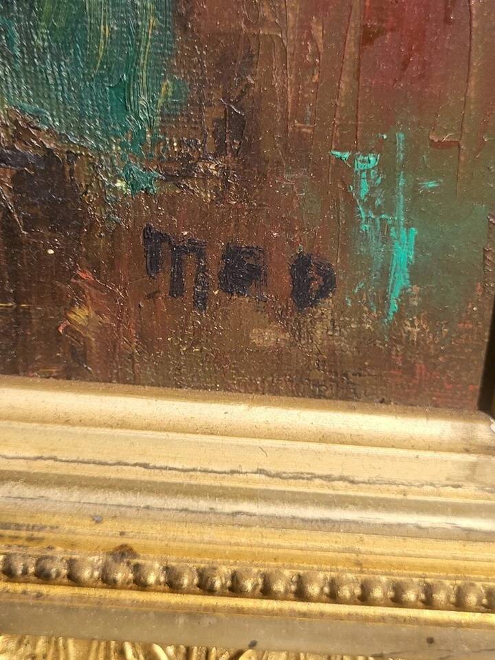 Antique Original Oil Painting of Rose Bushes