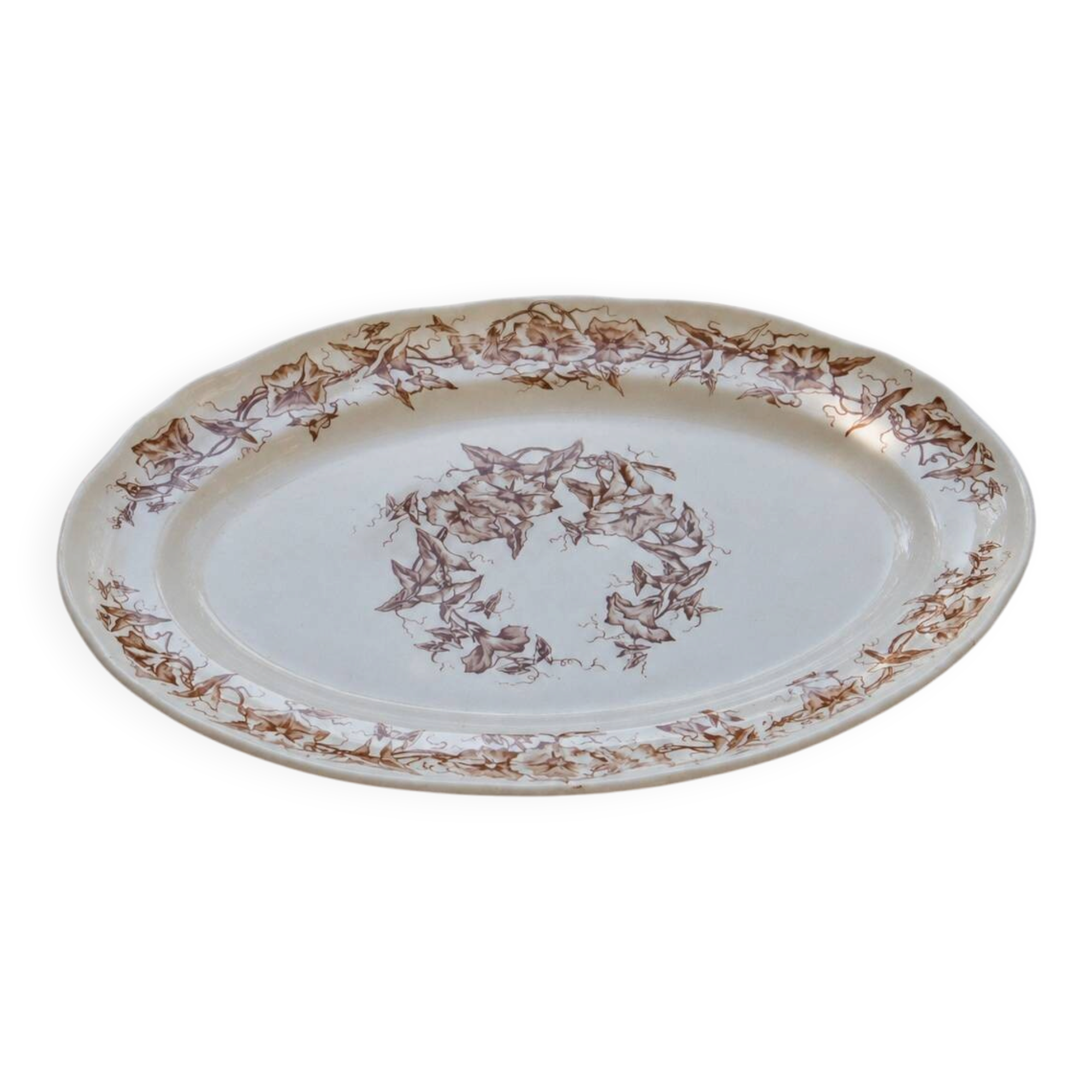 Oval dish from the 19th century in ironstone signed Longchamp "Liserons"