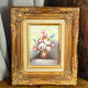 Still life, painting on hardboard, wooden and stucco frame.