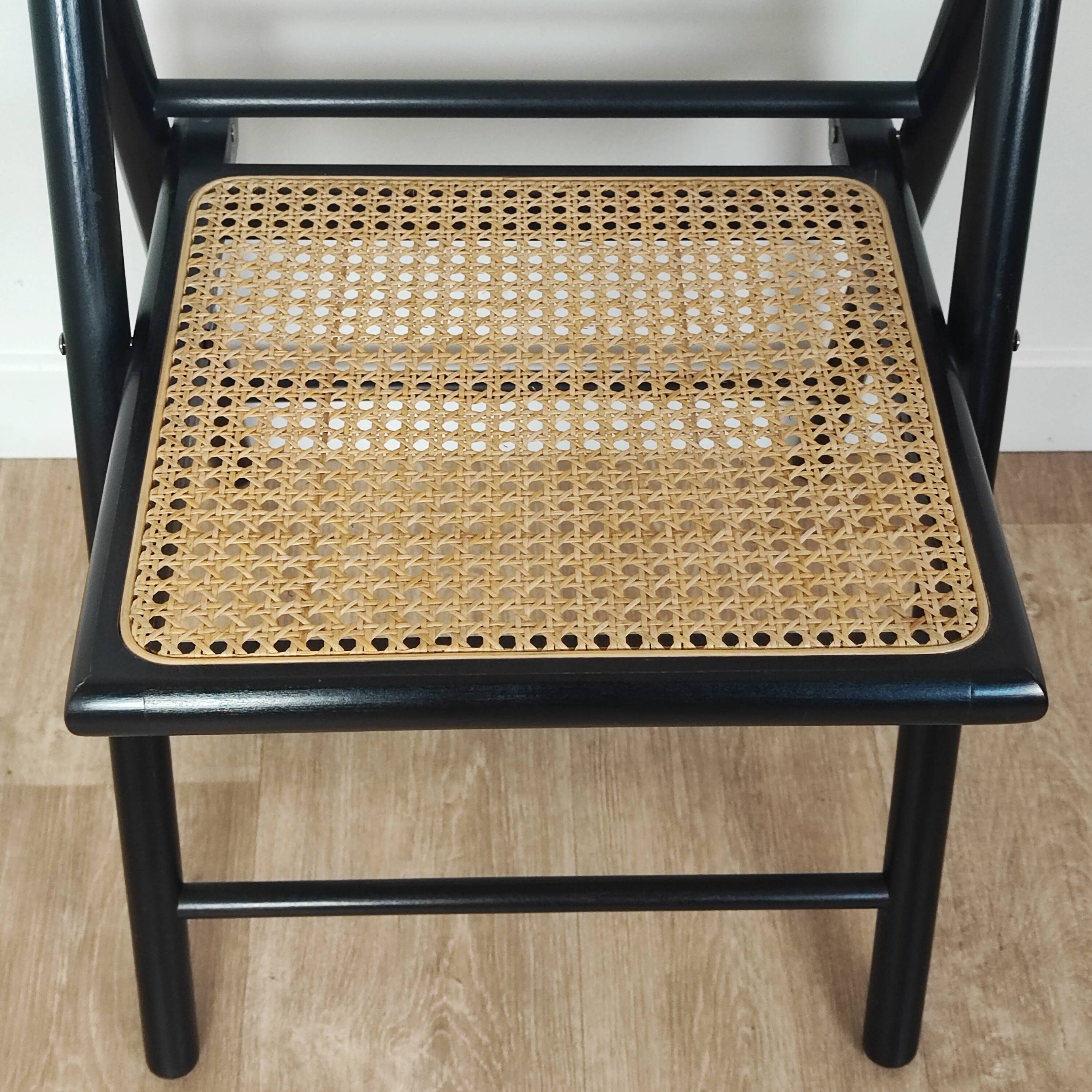 Pair of wooden and rattan folding chairs