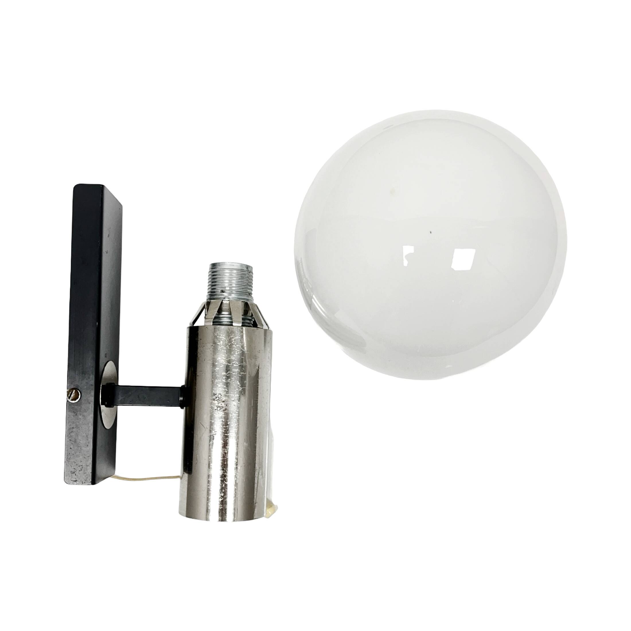 AKA Leuchten wall lamp, 1970s, Space Age chrome sphere, mid-century vintage
