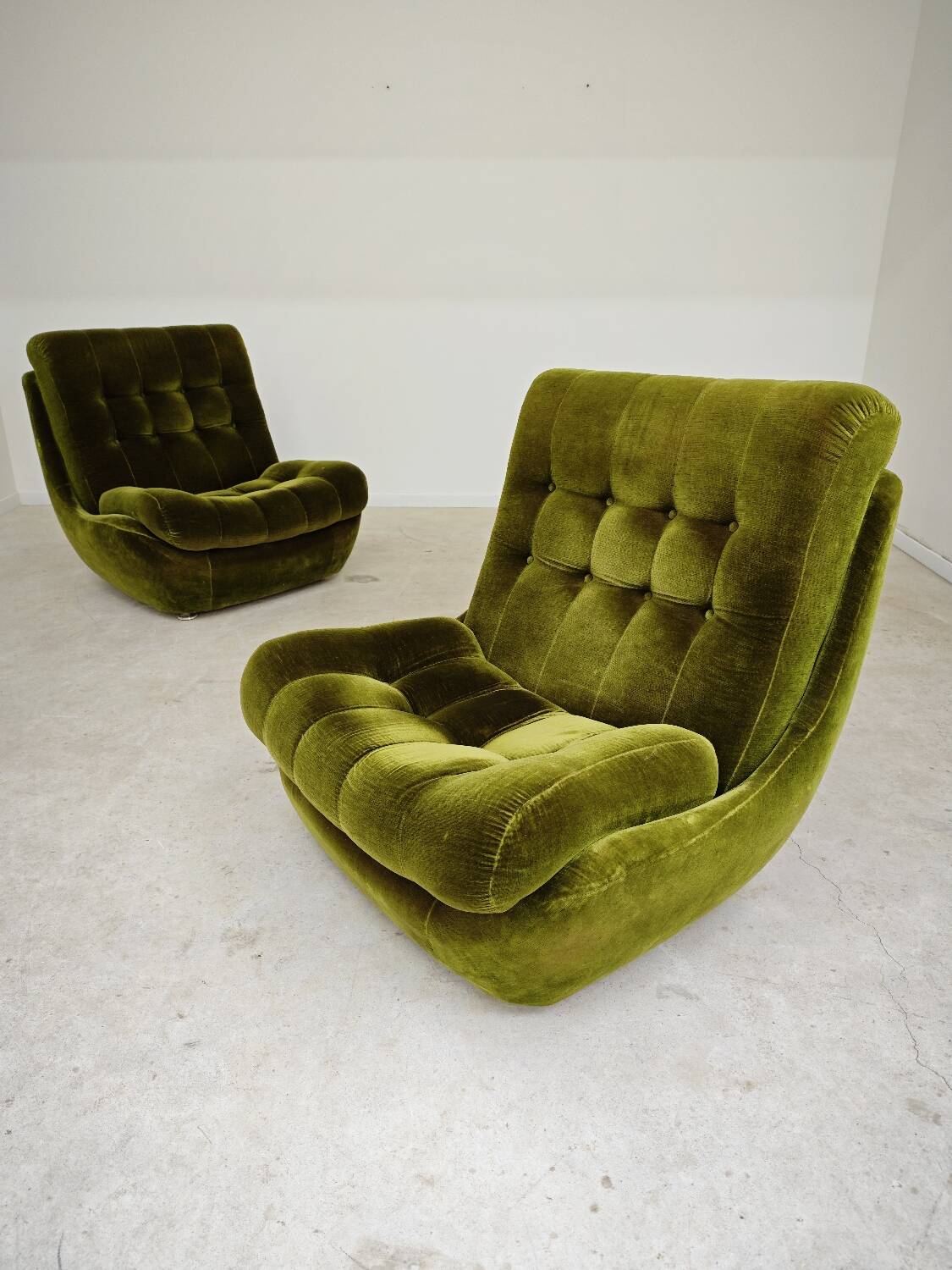 Pair of green velvet Atlantis armchairs by Jitona, ex Czechoslovakia 60s