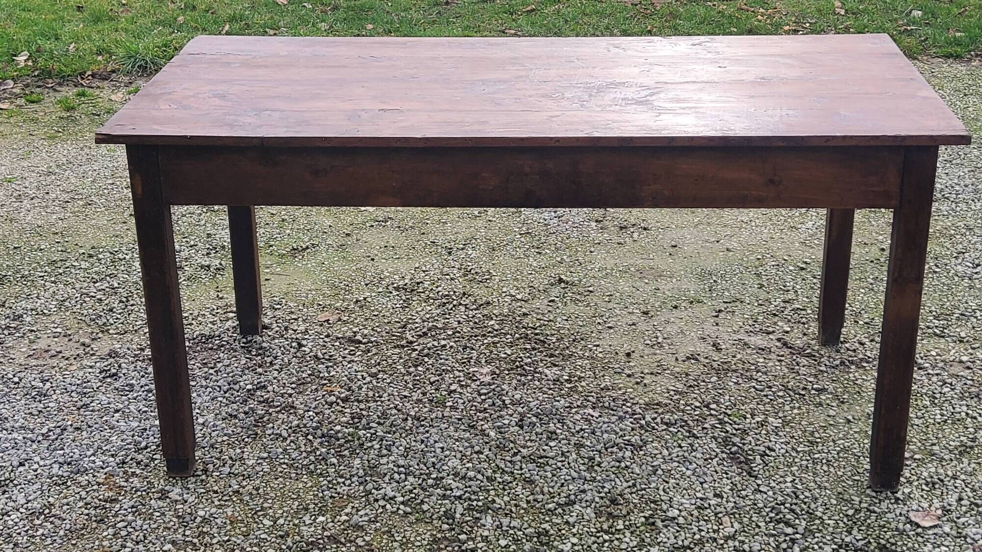 Farm table in oak and white wood 160cm 1 drawer t 20th century