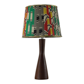 Lampe de table en teck sixties avec abat-jour fifties