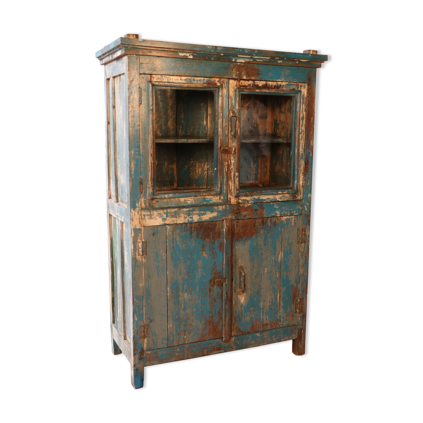 Old Burmese teak vessel Blue-ecru patina