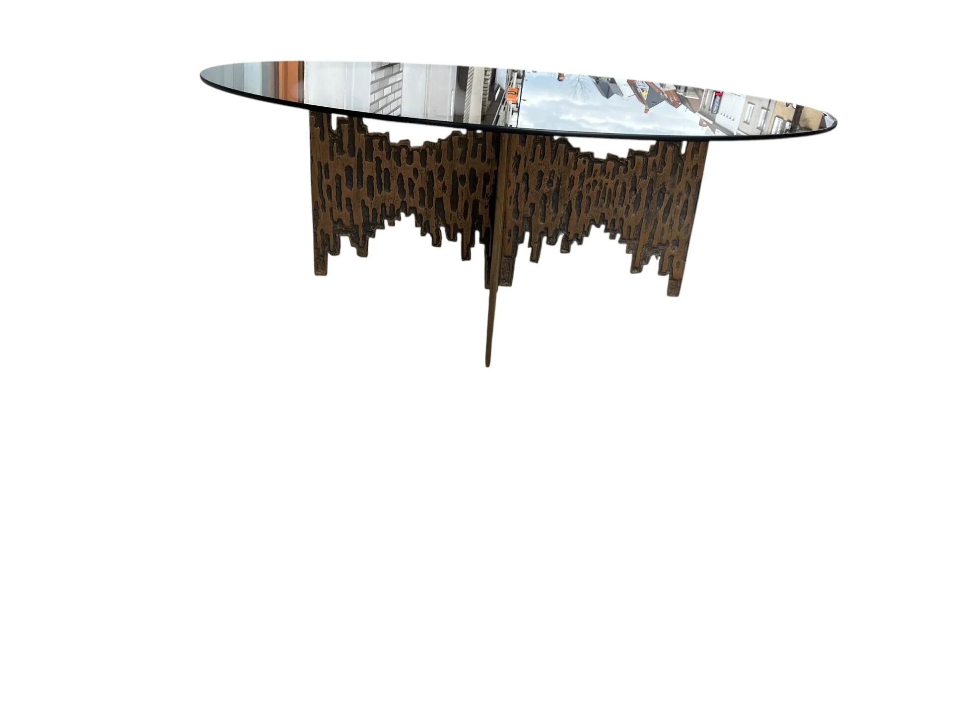 Brutalist handmade coffee table with glass top