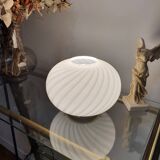 Murano Glass White Swirl Globe Table Lamp on Golden Base | MCM Midcentury Modern | Italian Minimalistic Design | Handcrafted Bedside Light