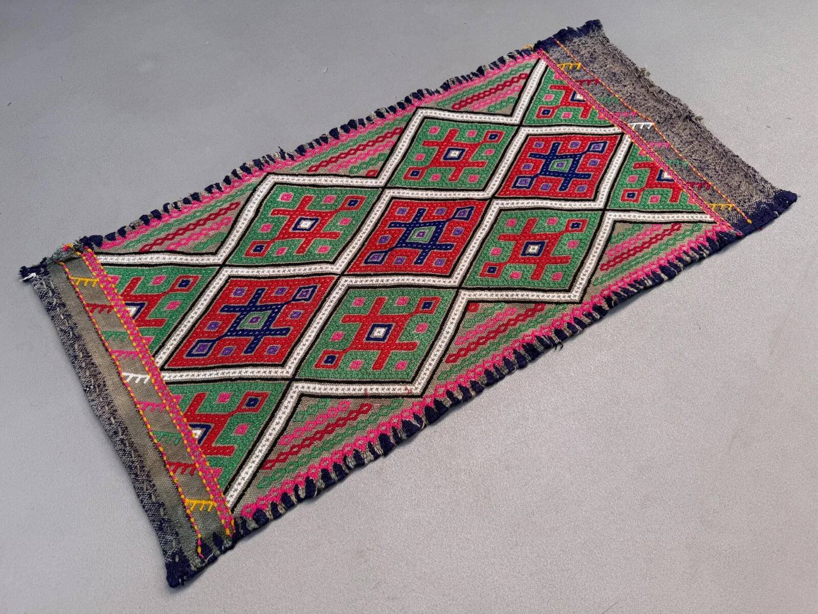 Vintage Turkish mini kilim 42x87 cm wool small kelim runner, shabby chic 2577