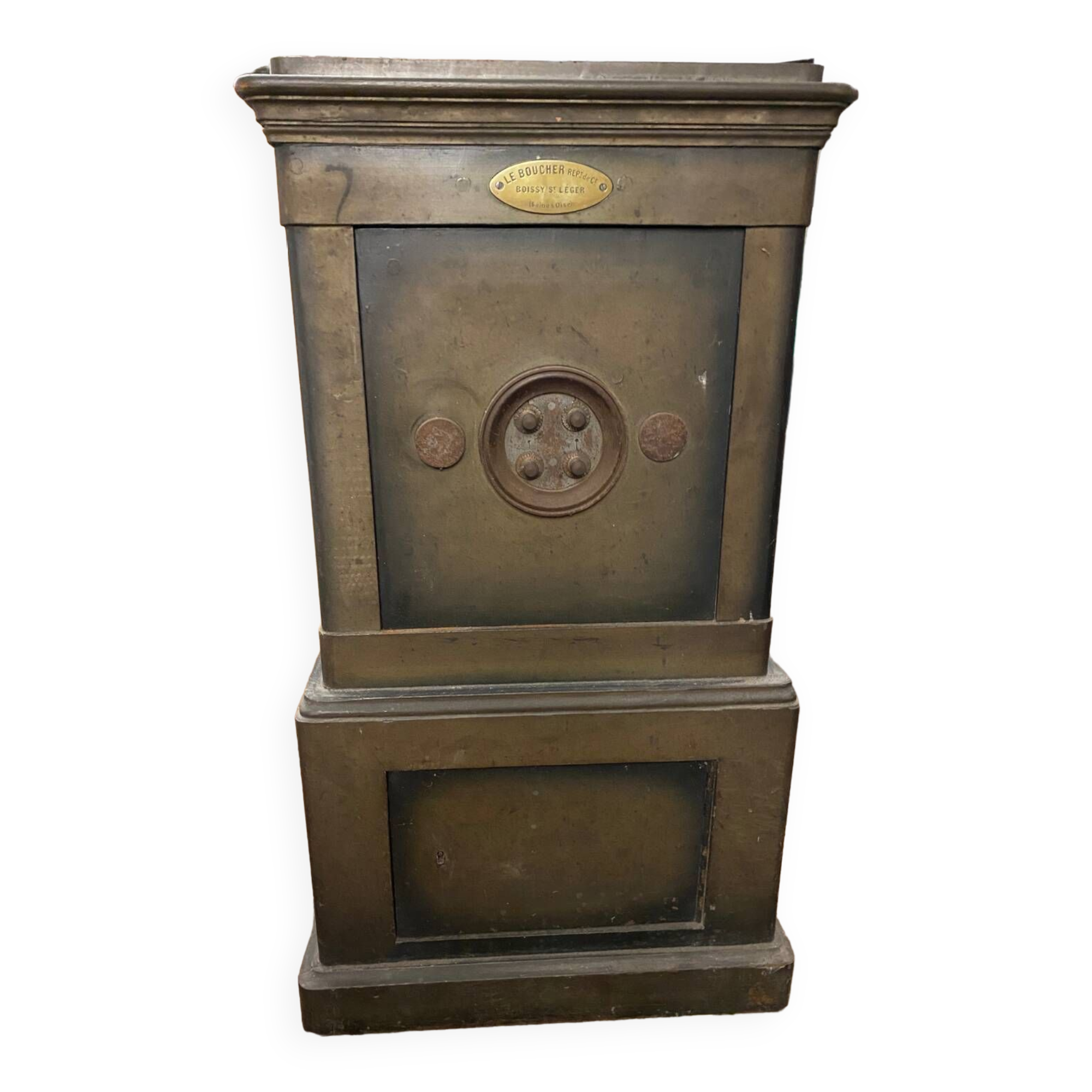 Old wooden and metal safe from the 19th century