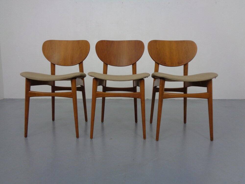Dining Chairs in Walnut & Beech, 1960s, Set of 3