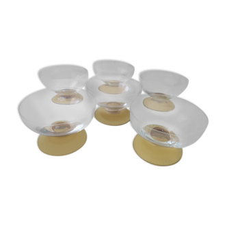 Set of 6 glasses of champagne vintage amber foot