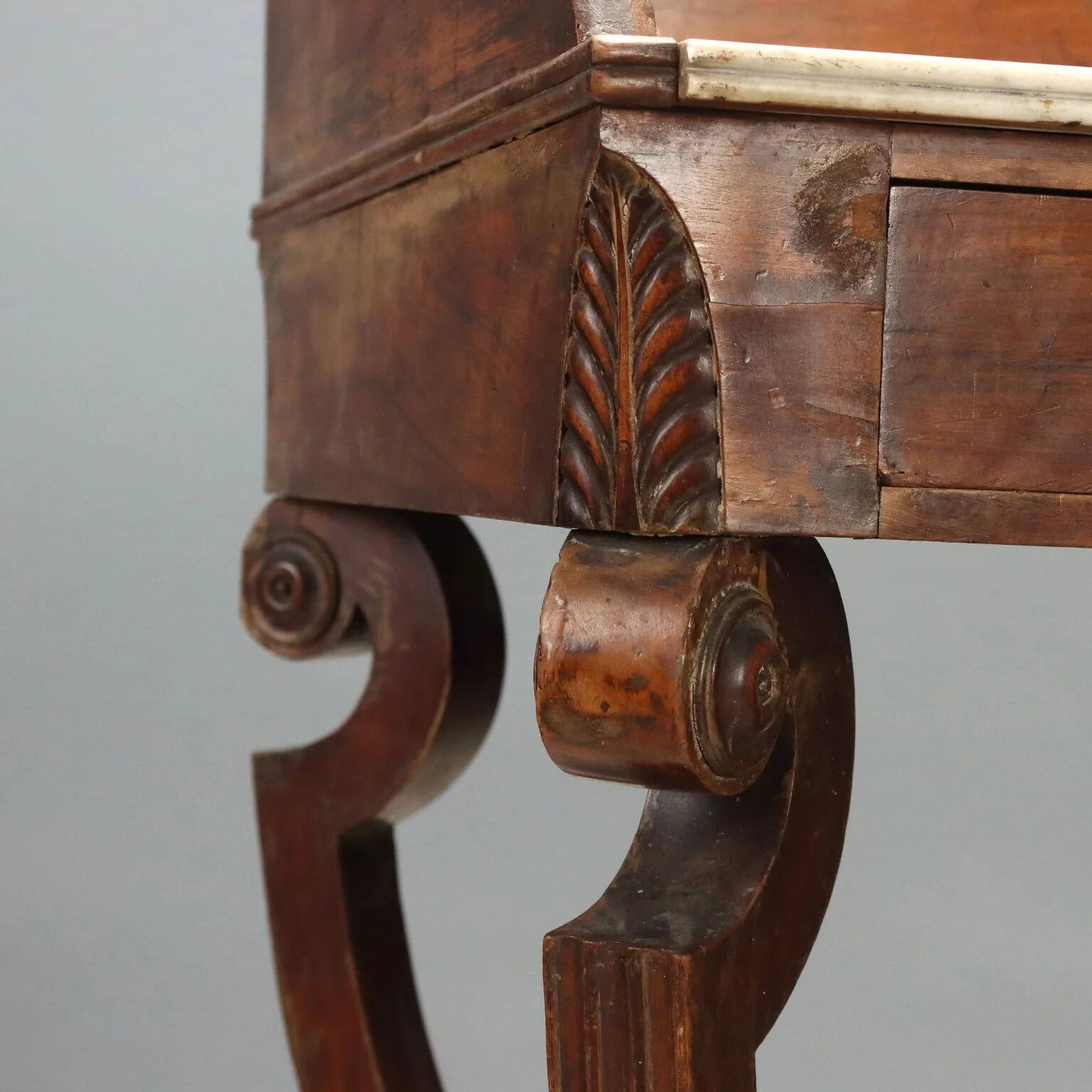 Ancient Empire desk in walnut with marble top, Italy, 19th century.