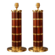 Pair of wooden and brass table lamps, French classic style.