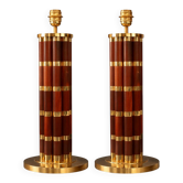 Pair of wooden and brass table lamps, French classic style.
