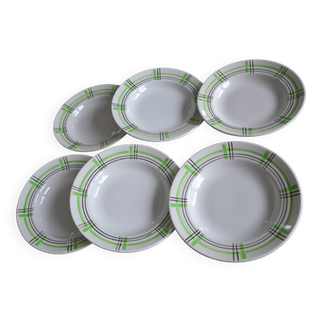 6 assiettes creuses Ceranord St Amand à carreaux