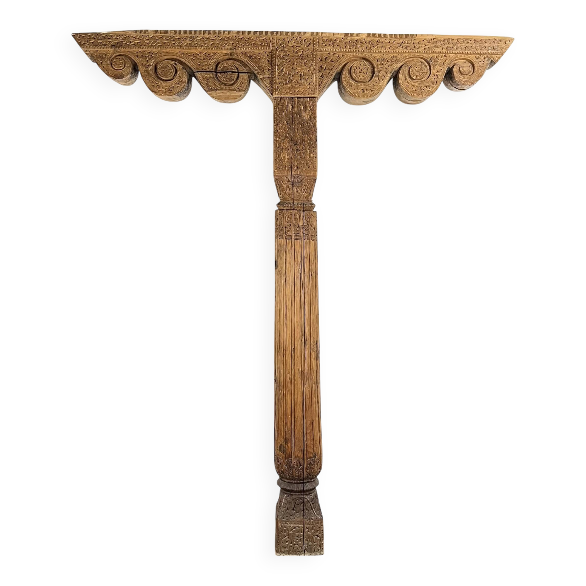 Ancient large carved cedar pillar column from Pakistan, India.