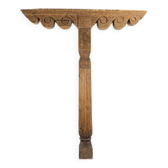 Ancient large carved cedar pillar column from Pakistan, India.