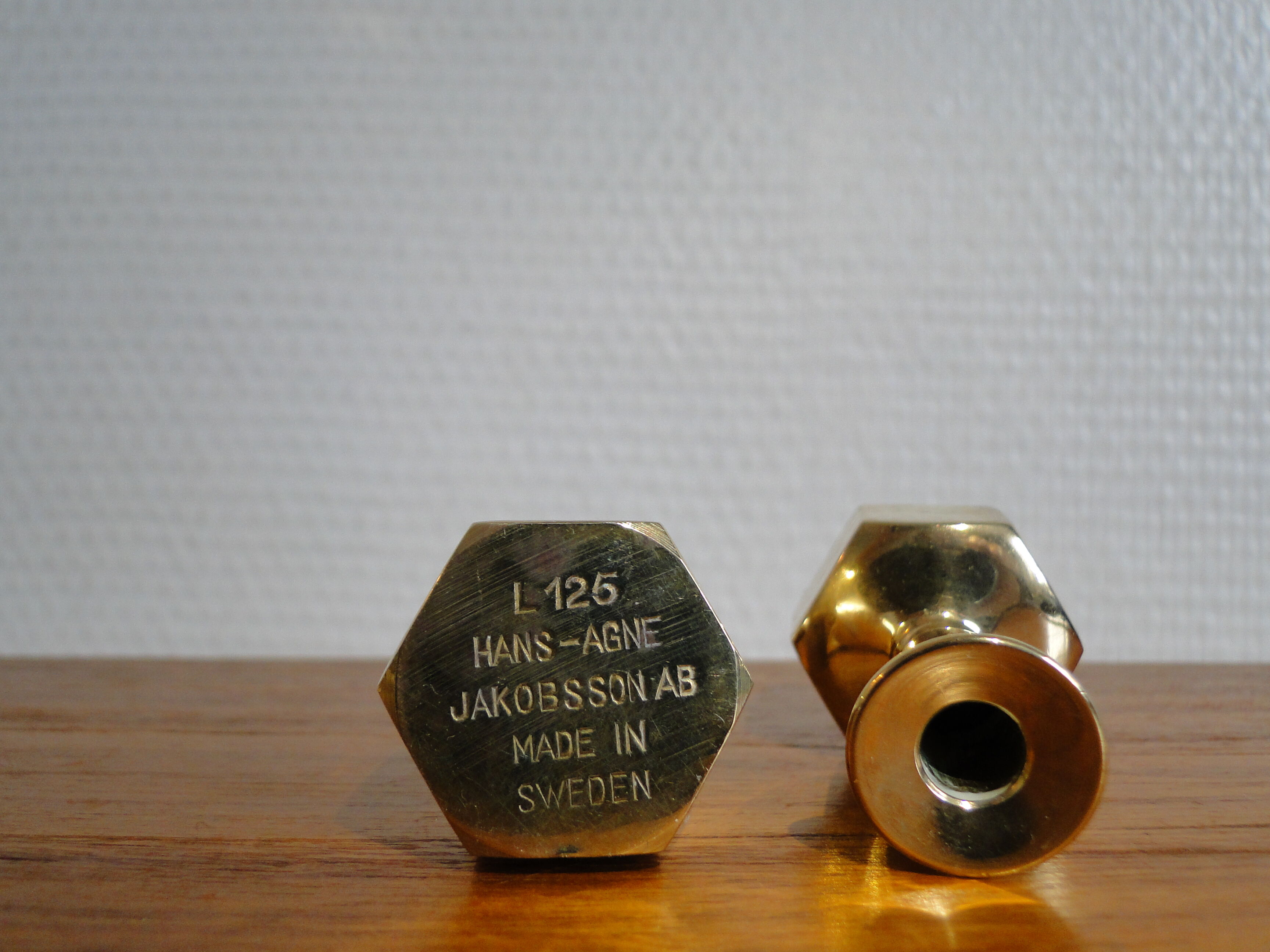 Pair Scandinavian brass candlesticks L125 by Hans-Agne Jakobsson Markaryd 1960