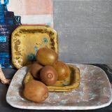 Set of three potter's plates in enamelled earth