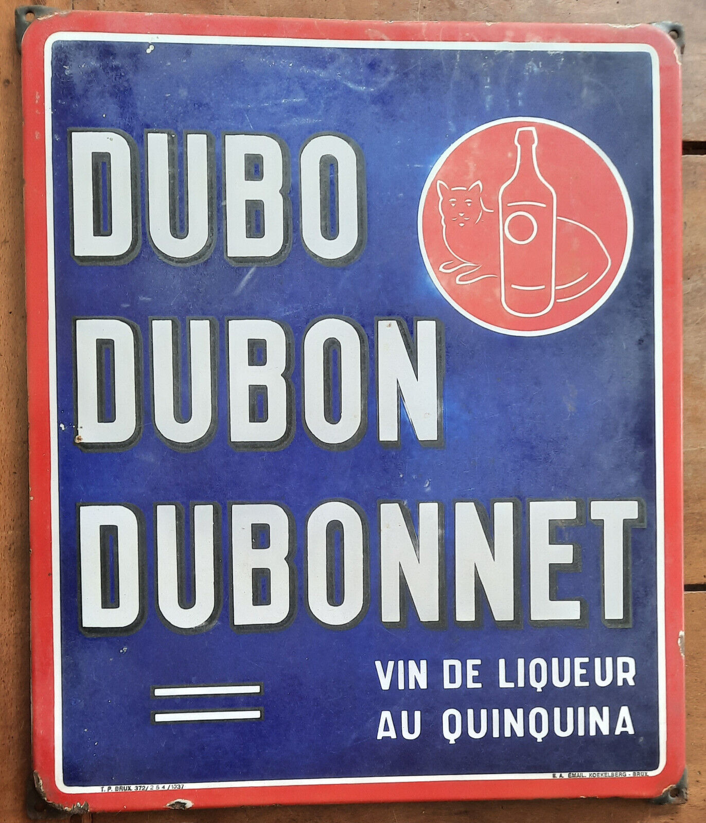 Old enamelled plate "Dubo Dubon Dubonnet" Wine liqueur cinchona 50x60cm 1937