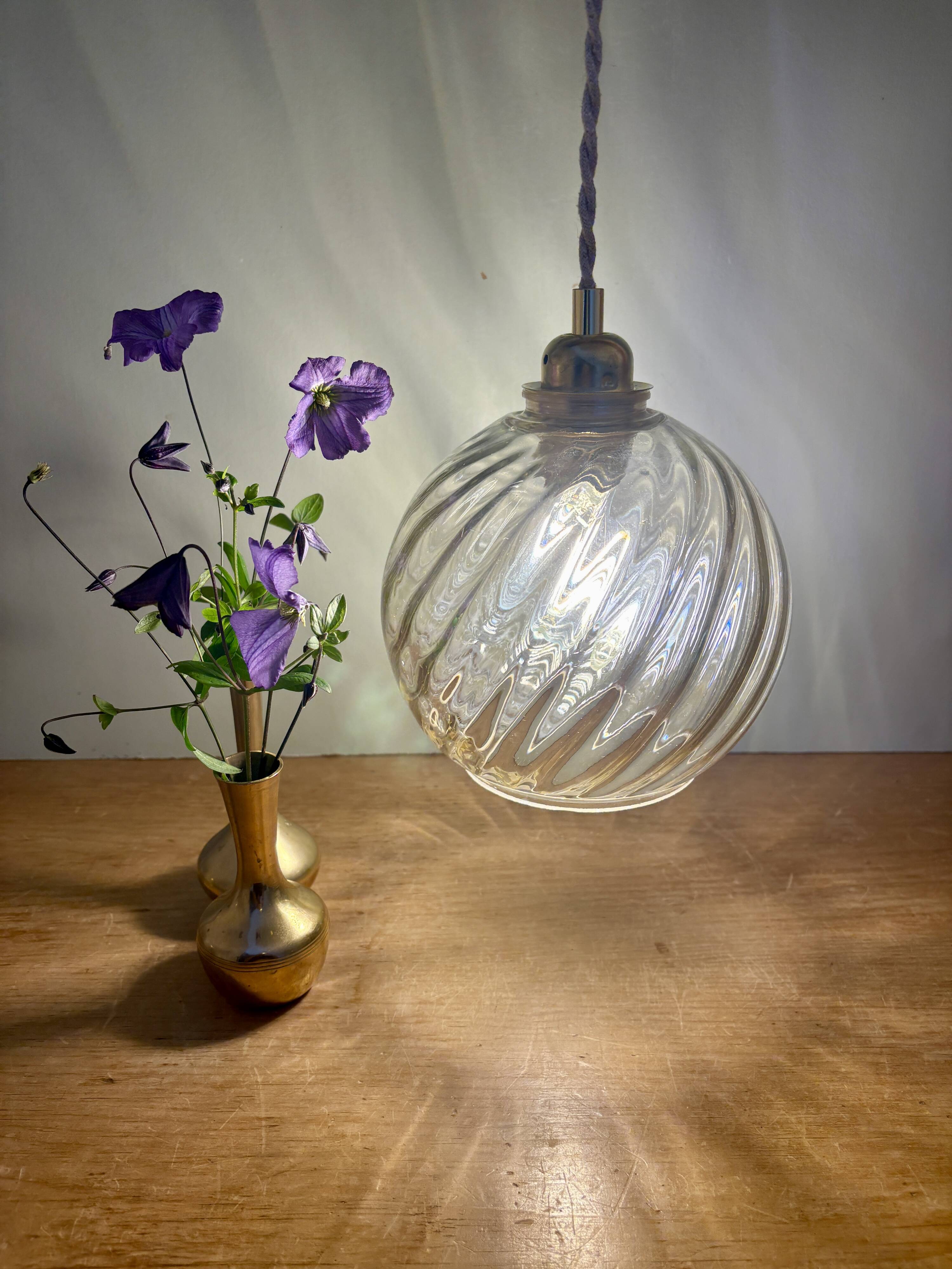 Vintage amber glass globe pendant light