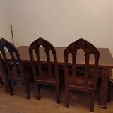 Table à manger hayrake style art nouveau et six chaises assises cuir d