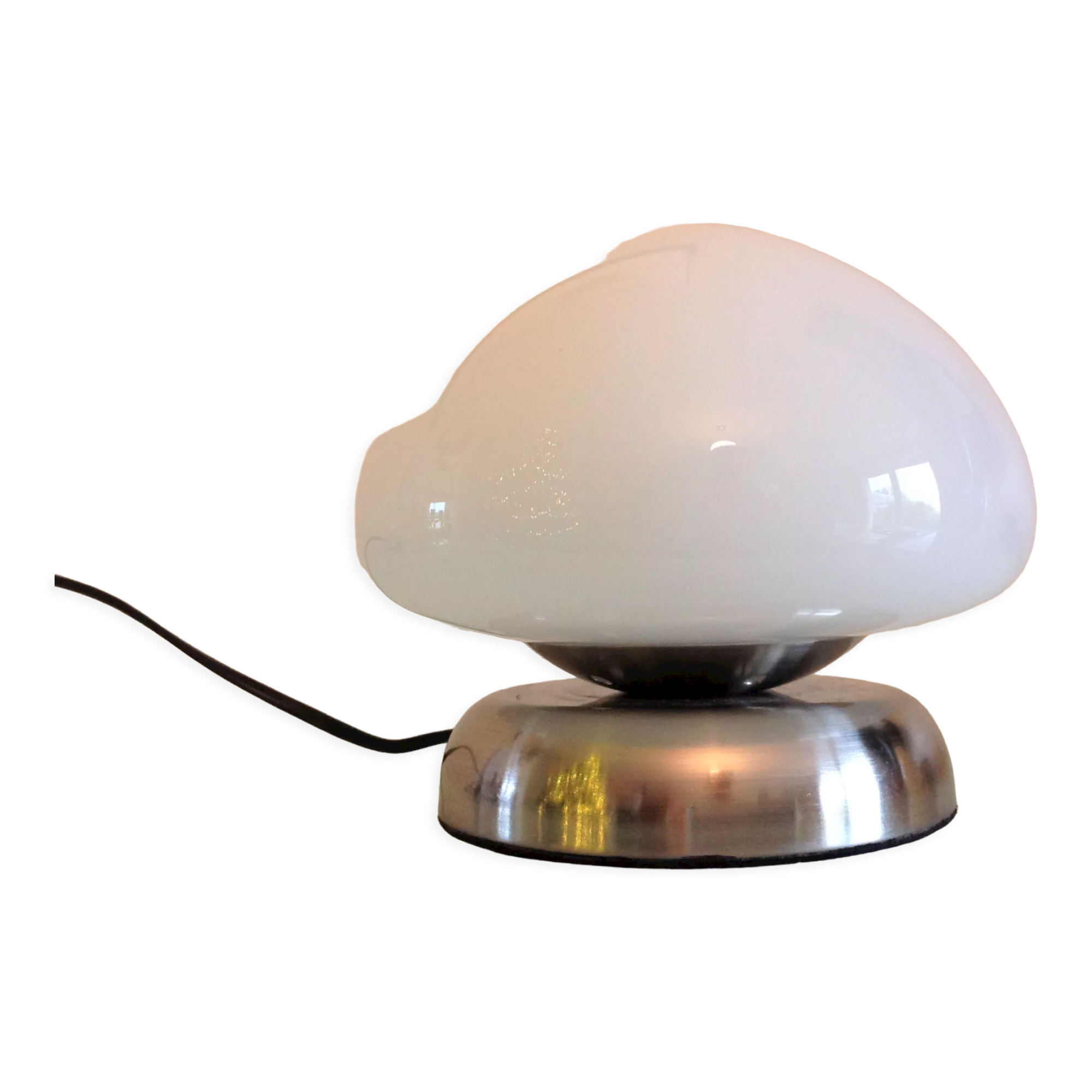 Bedside lamp in white opaline and chromed metal, 70s-80s