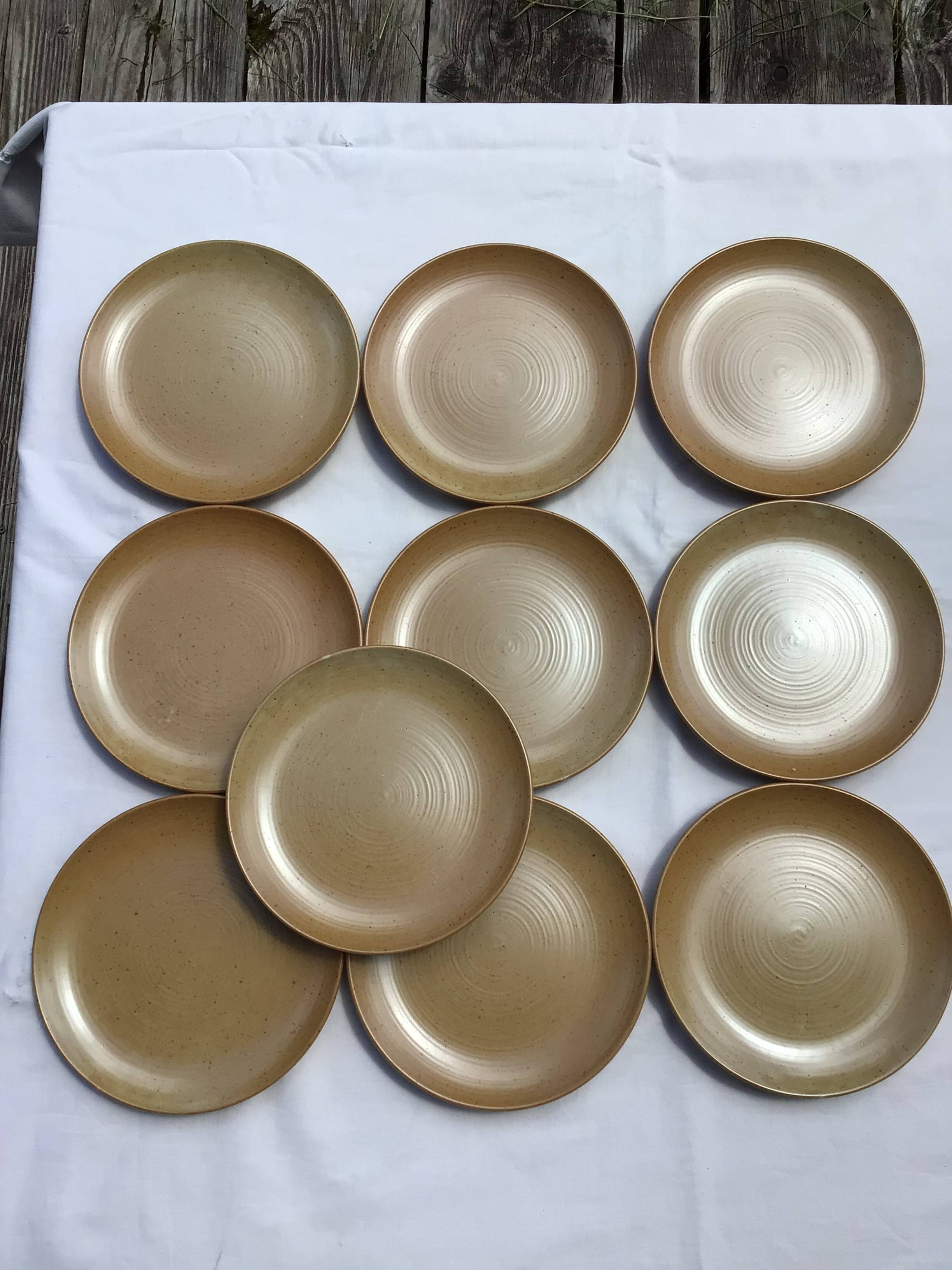 10 Village speckled blond stoneware dessert plates