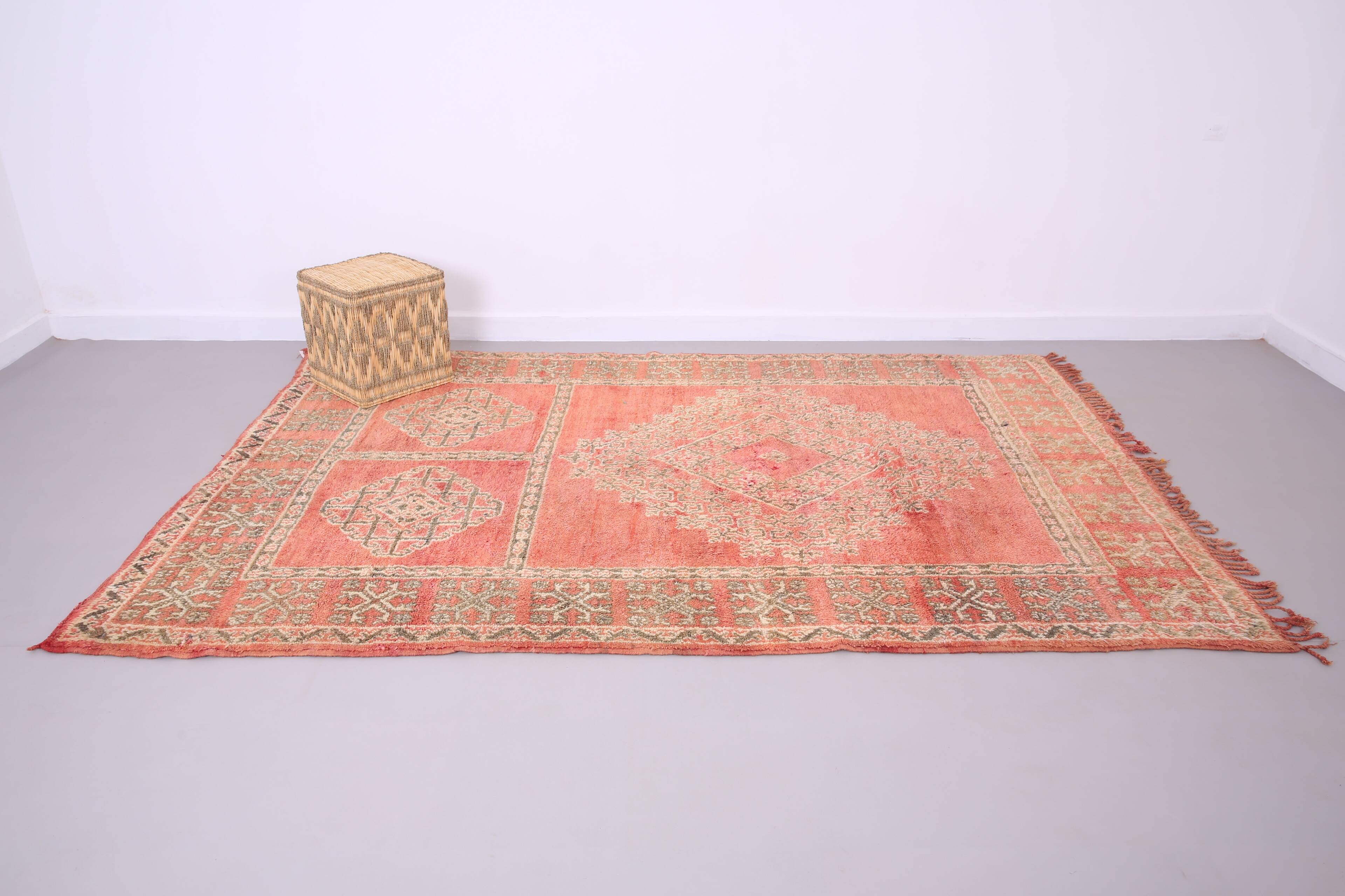Pink Vintage Moroccan Rug 186 cm x 279 cm - Handmade Wool Rug - Berber Rug