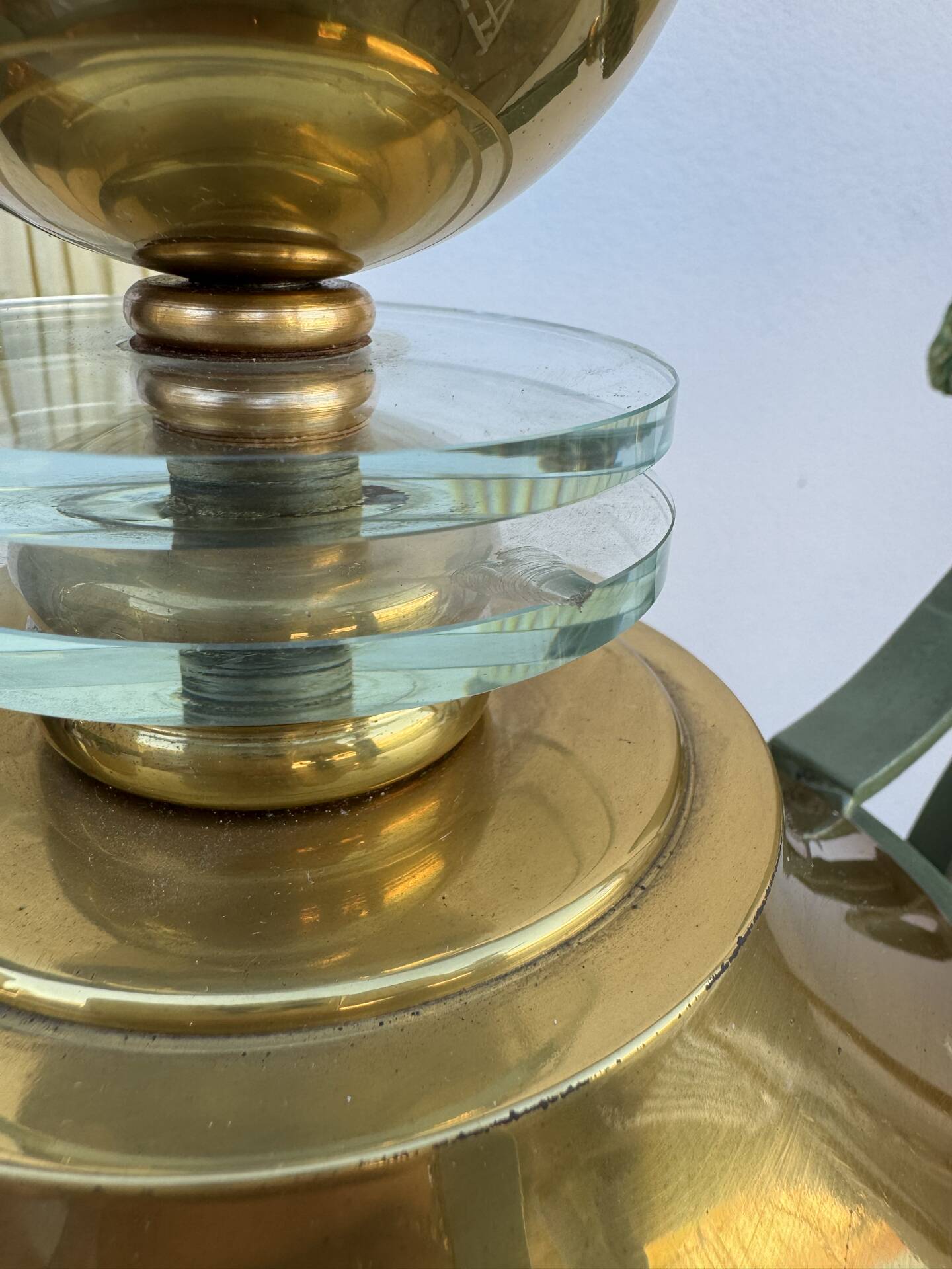 Art Deco brass and glass chandelier