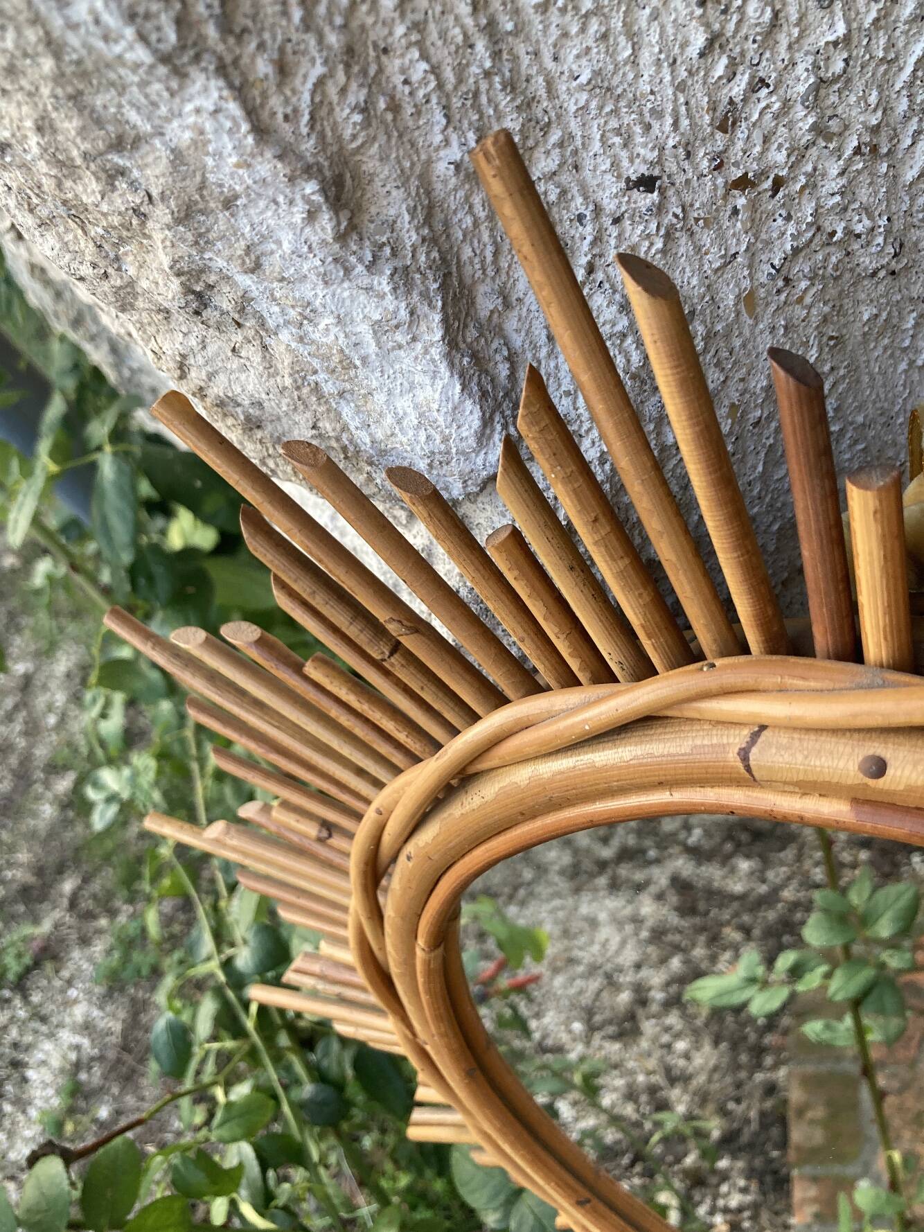 Vintage rattan sun mirror