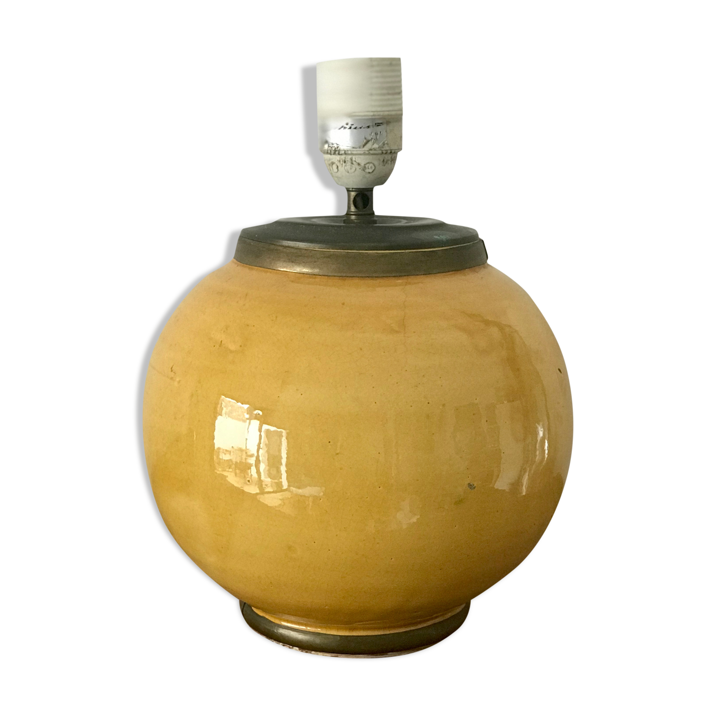 Ancient ceramic and brass lamp foot