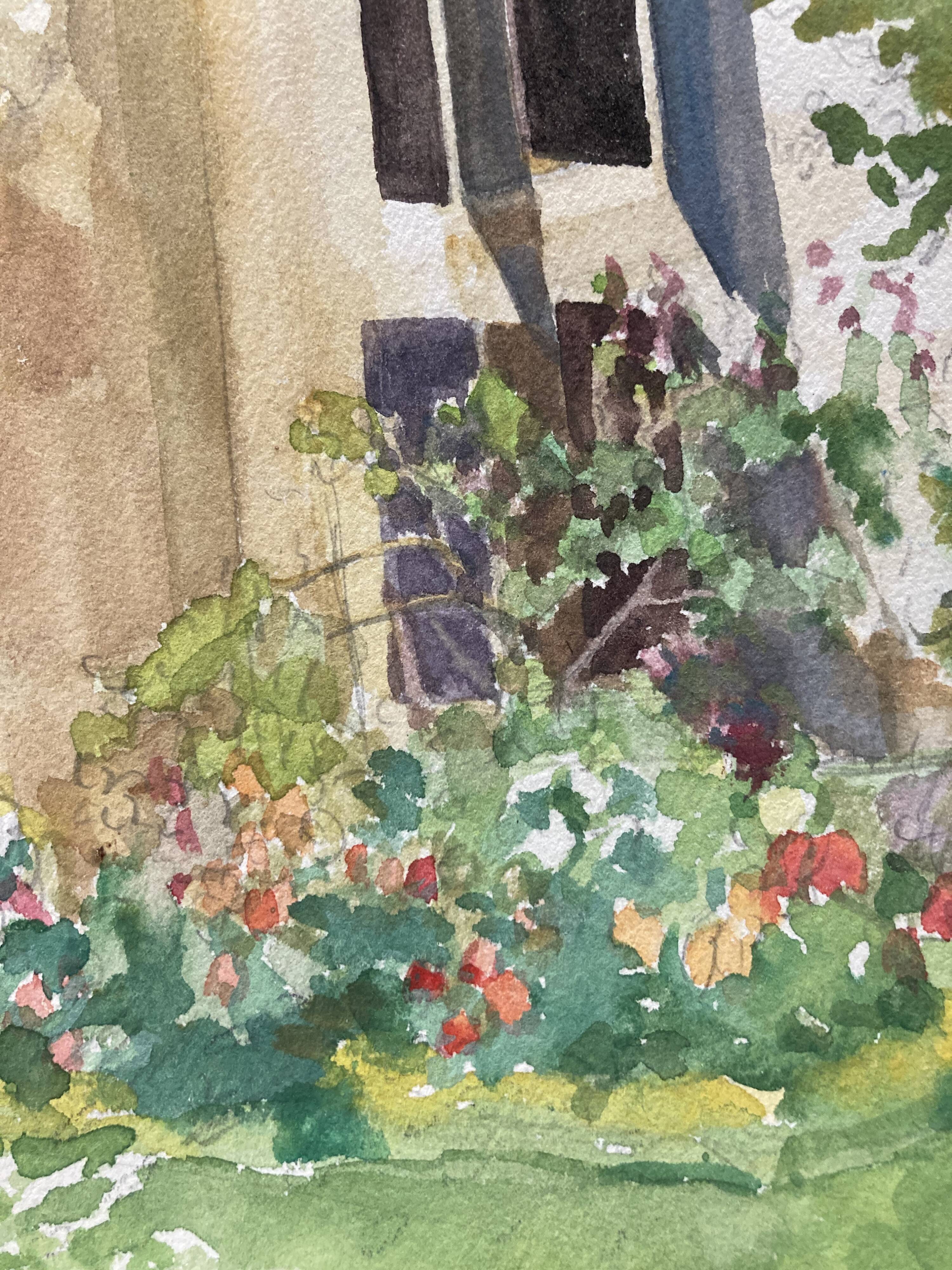 Watercolor landscape old house