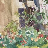 Aquarelle paysage demeure ancienne