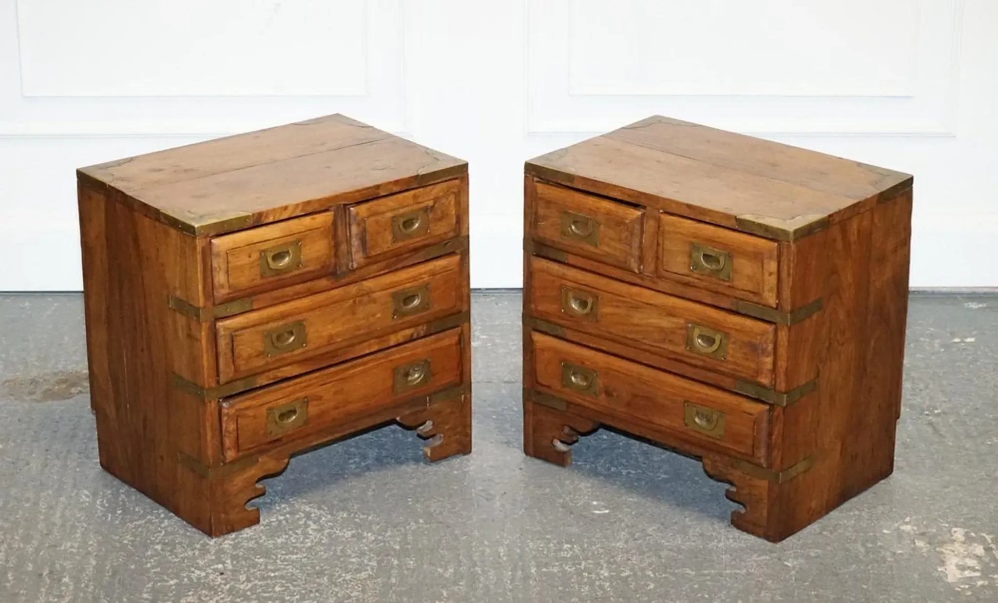 Vintage Military Campaign Brass Bedside Tables, Set of 2