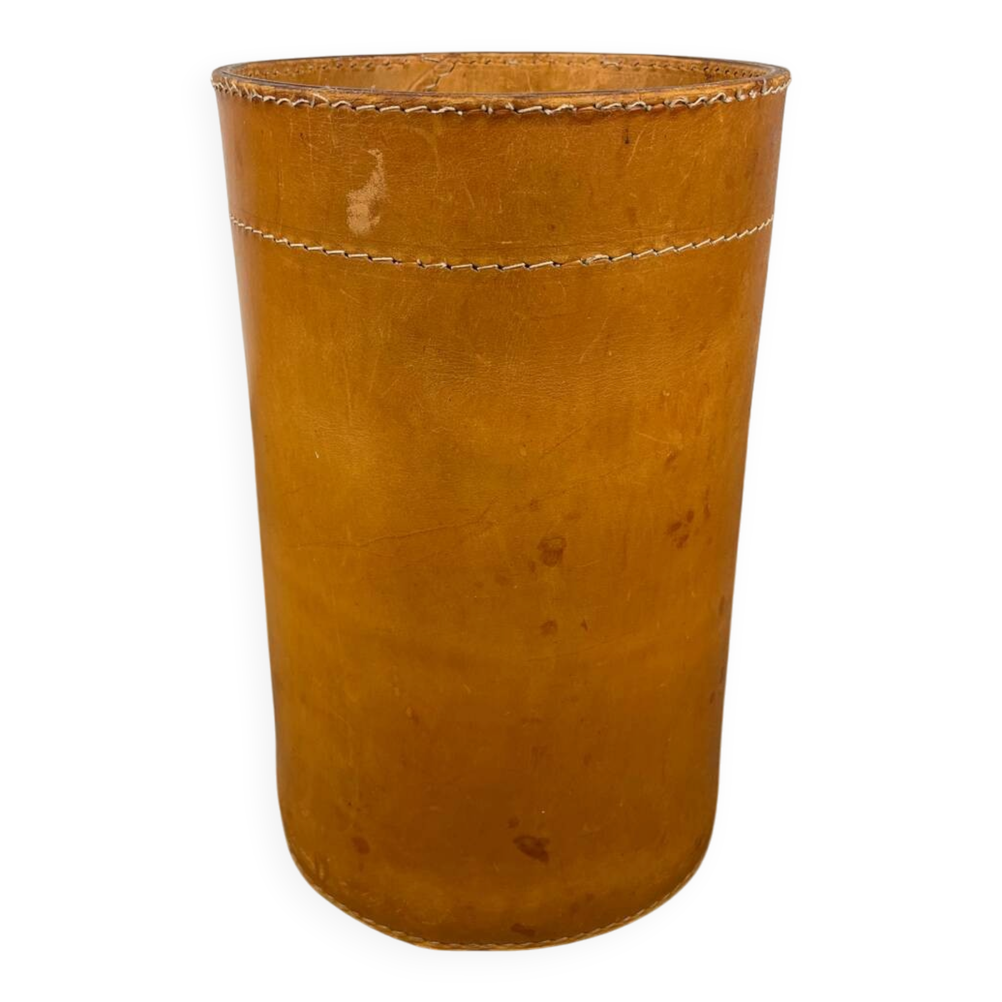 Danish leather wastepaper basket by Torben Orskov in Adnet style