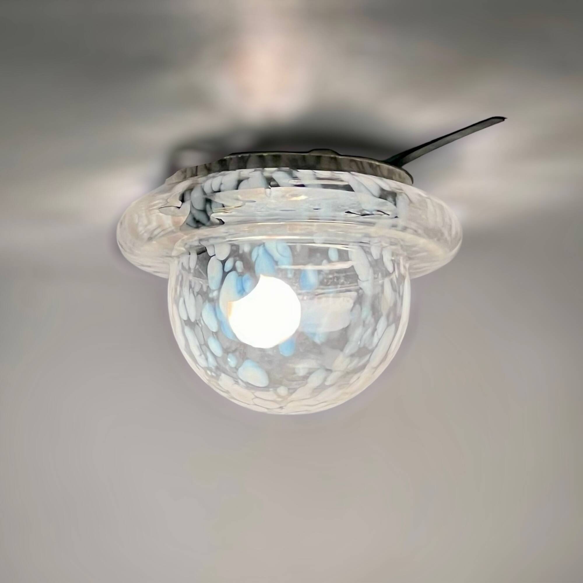 Vintage Space Age UFO Flush Mount Light Fixture with Spotted Glass Shade, 1960s