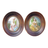 Paire de miniatures anciennes Portrait d'après des dames du XVlllsiècle