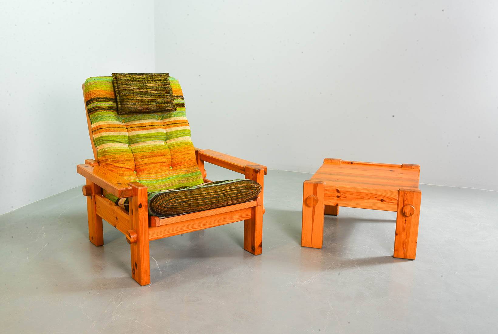 Multicolored Yngve Ekstrom Pinewood Lounge Chair Dymling for Swedese 1970s