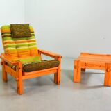 Multicolored Yngve Ekstrom Pinewood Lounge Chair Dymling for Swedese 1970s
