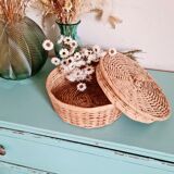 Rattan basket with vintage lid