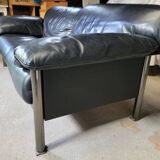 Pierluigi Cerri sofa model Pause signed Poltrona Frau in Black leather Design