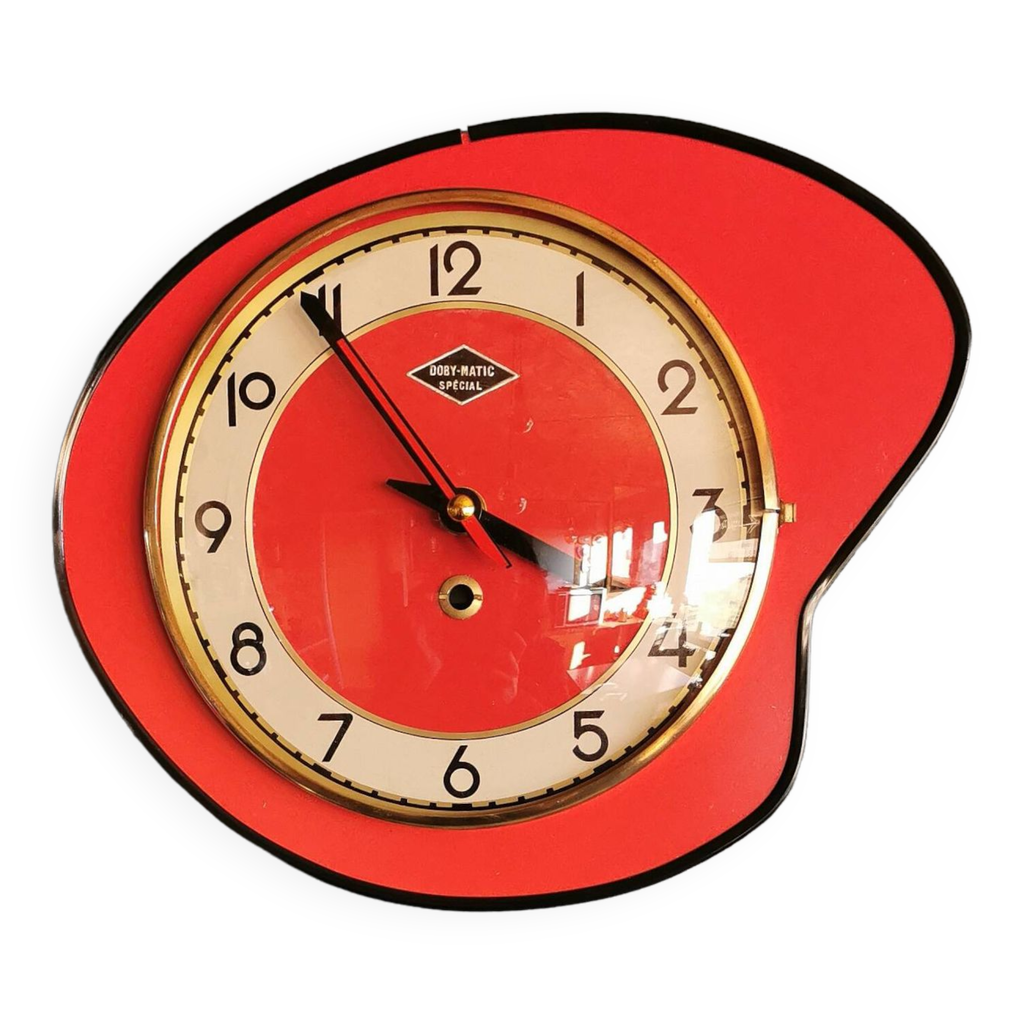 Vintage formica clock silent asymmetrical wall pendulum 