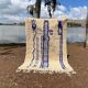 Handmade Moroccan Azilal rug in blue and white, 150/250 cm.