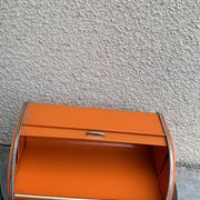 Bread box orange metal and its vintage knife 1970