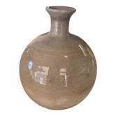 Small round vase soliflore, crackled glazed stoneware, ceramist seal.