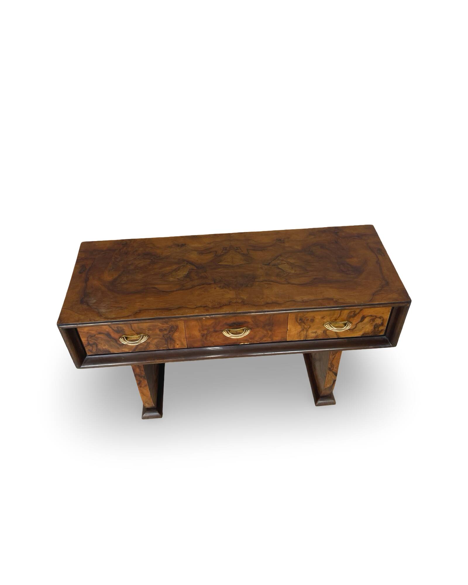 Italian burl walnut art deco console table, 1930s.