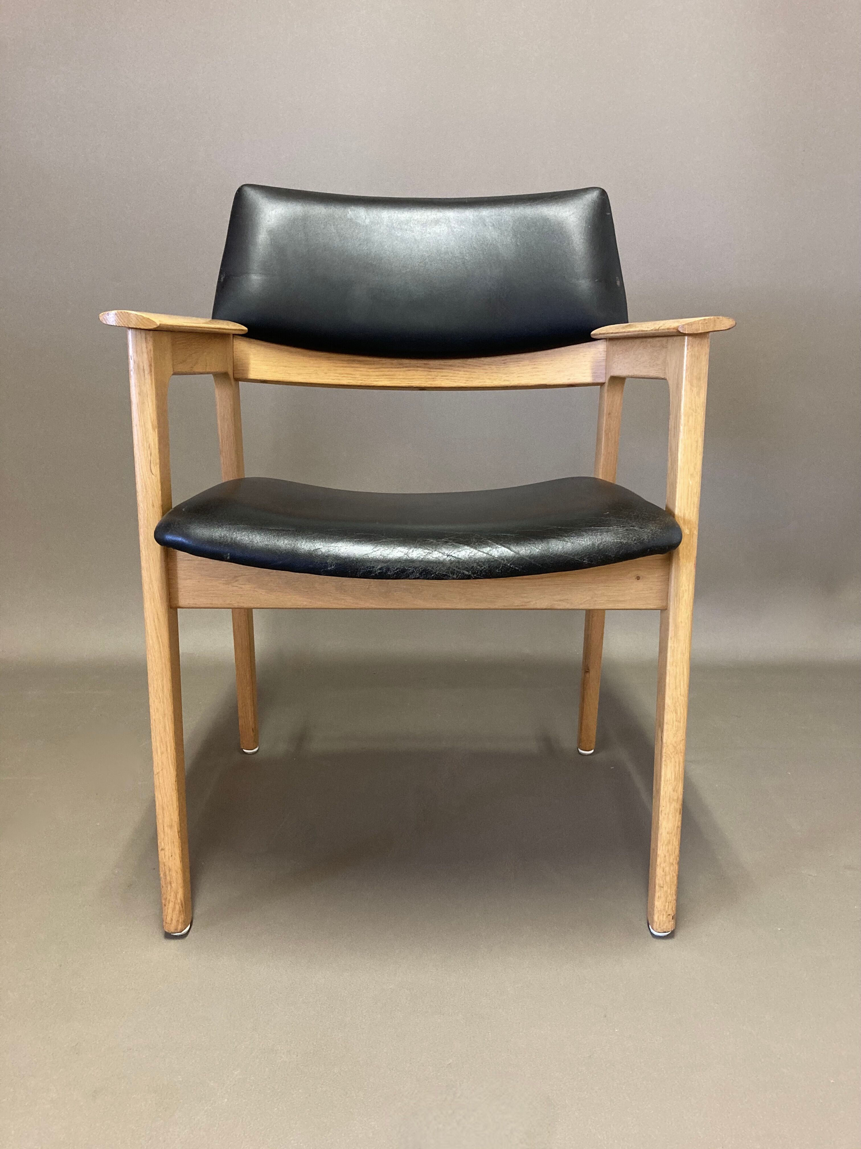 Black leather armchair Scandinavian design 1950