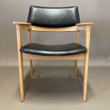 Black leather armchair Scandinavian design 1950