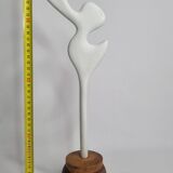 Biomorphic-inspired sculpture, on an industrial wooden base, 37 cm
